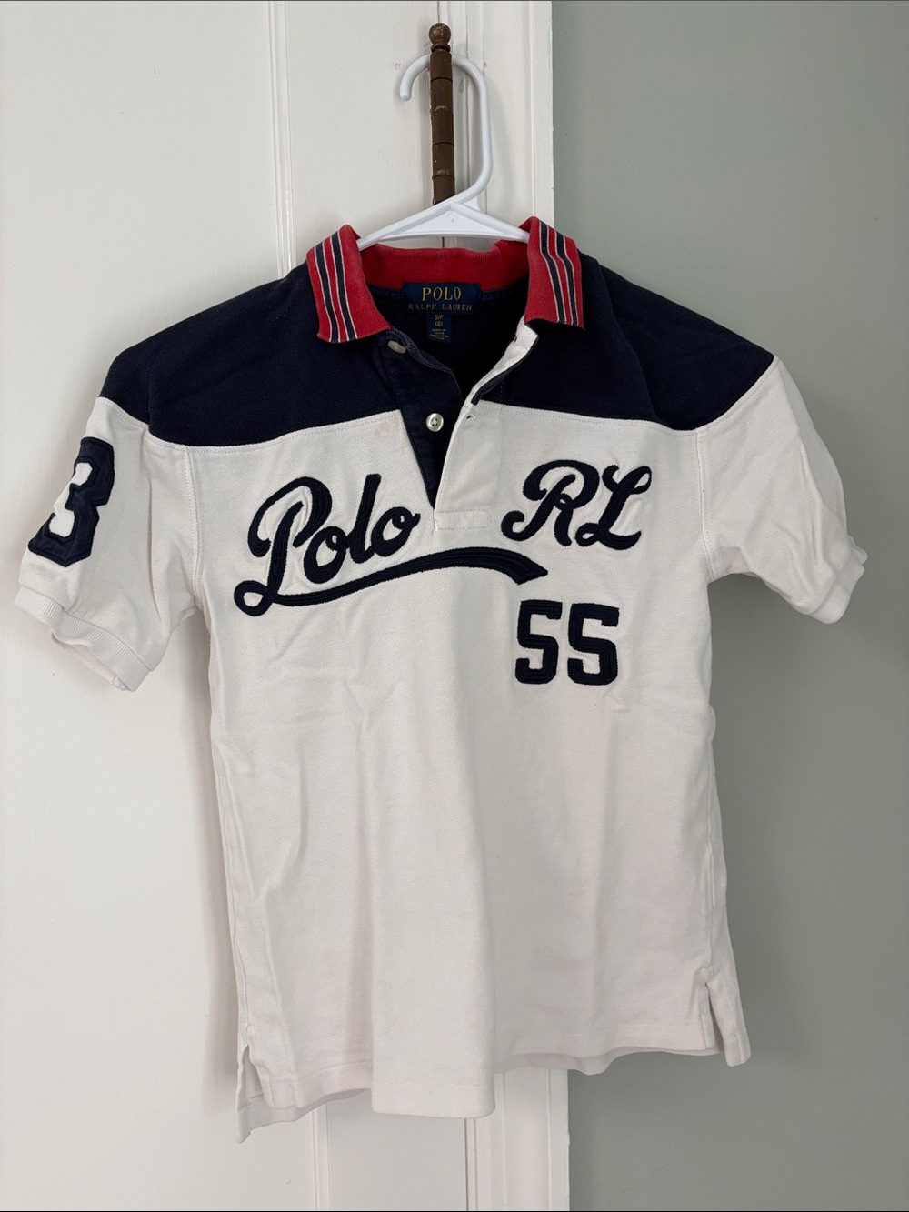 Polo Ralph Lauren‎ White Res Navy Polo Shirt Boys Size Small 8